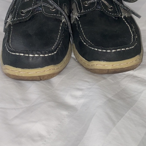 Highland Creek Black Silver Glitter Shimmer Leather Boat Shoes Topsiders New - Picture 13 of 17